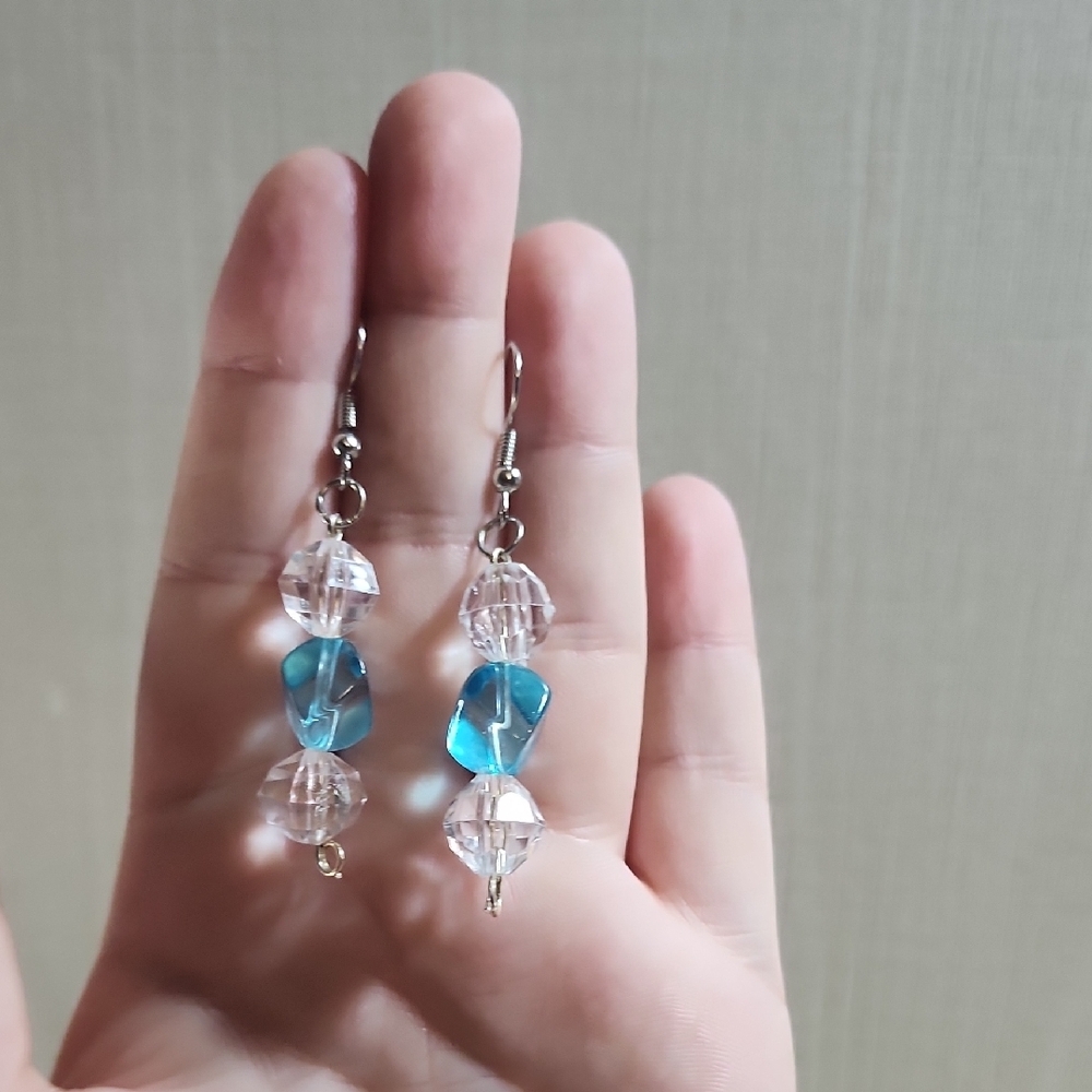 Blue and Clear Crystal Drop Earrings